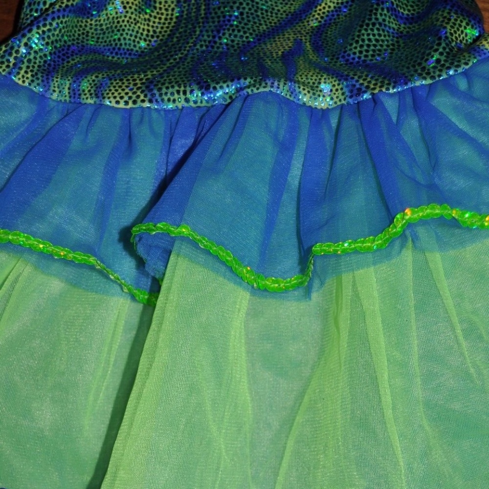 MERMAID Shiny Blue/Green Leotard Choker Tutu Dress - Picture 6 of 8